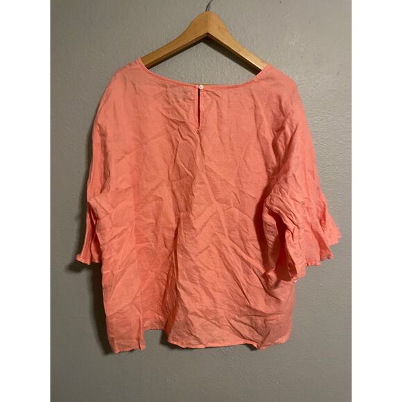Womens Tunic Top Size 1X Pink Linen Bell Sleeve Relaxed Lagem Lagenlook Boho - Picture 4 of 7